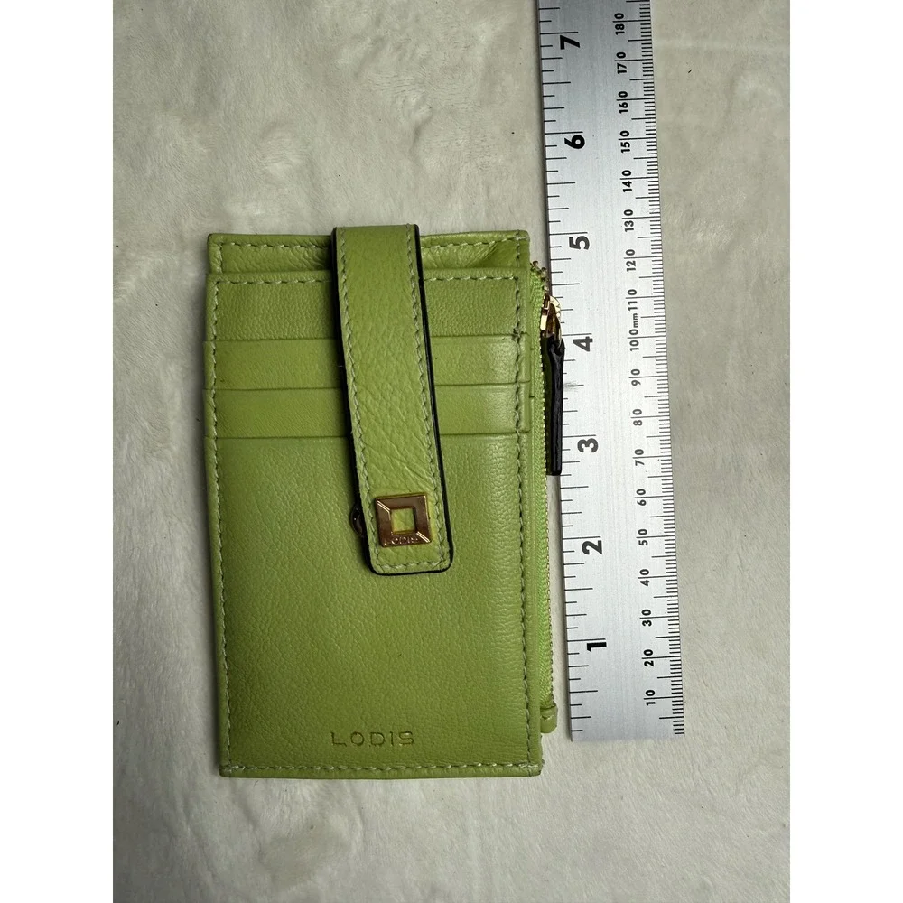 Lodis Julia Card Case Wallet Lime Green Leather RFID Bifold ID Window Zipper